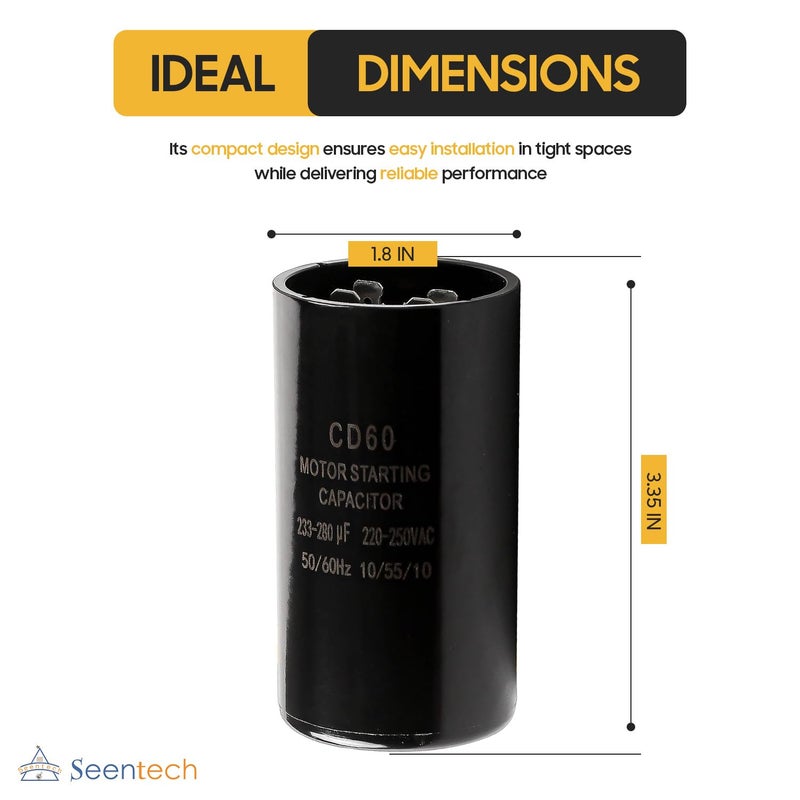 Seentech 233-280 uf/MFD 220-250VAC Round Motor Start Capacitor 50/60 Hz AC Electric Replacement Part Universal Fit for AC Motor Run or Fan Start and Cool or Heat Pump Air Conditioner - Image 4